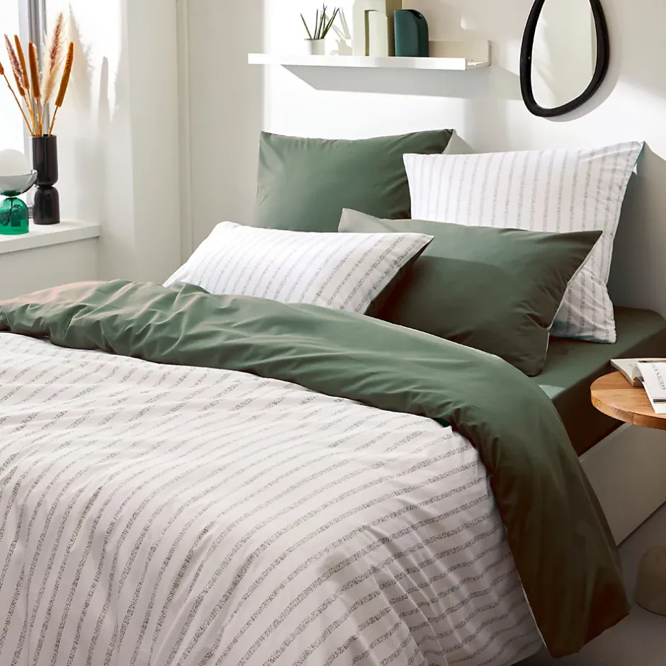 Linnea Housse de couette 140x200 cm percale coton GABY vert Kaki Clearance