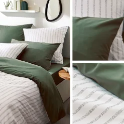 Linnea Housse de couette 140x200 cm percale coton GABY vert Kaki Clearance