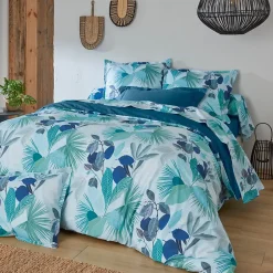 Linnea Housse de couette 300x240 cm percale de coton MOOREA PACIFIC bleu/vert Best