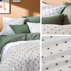 Linnea Housse de couette 200x200 cm percale coton ALEX vert Kaki Clearance
