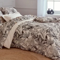Linnea Housse de couette 300x240 cm percale de coton ALBA beige/noir Sale