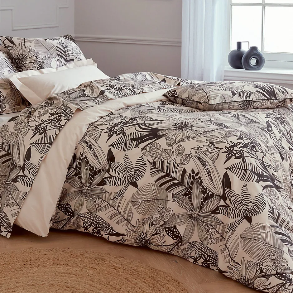 Linnea Housse de couette 300x240 cm percale de coton ALBA beige/noir Sale