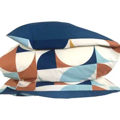 Linnea Housse de couette 260x240 cm percale de coton MODULO bleu cobalt Discount