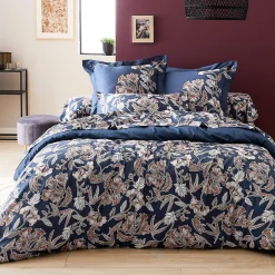 Linnea Housse de couette 240x220 cm satin de coton BOTANIC bleu Nuit