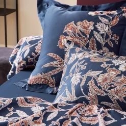 Linnea Housse de couette 240x220 cm satin de coton BOTANIC bleu Nuit