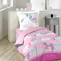 Douceur D'Intérieur Housse de couette 140x200 Licorne + 1 taie coton