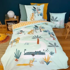 Cote Deco Housse de couette 140x200 réversible + 1 taie JUNGLE MANIA