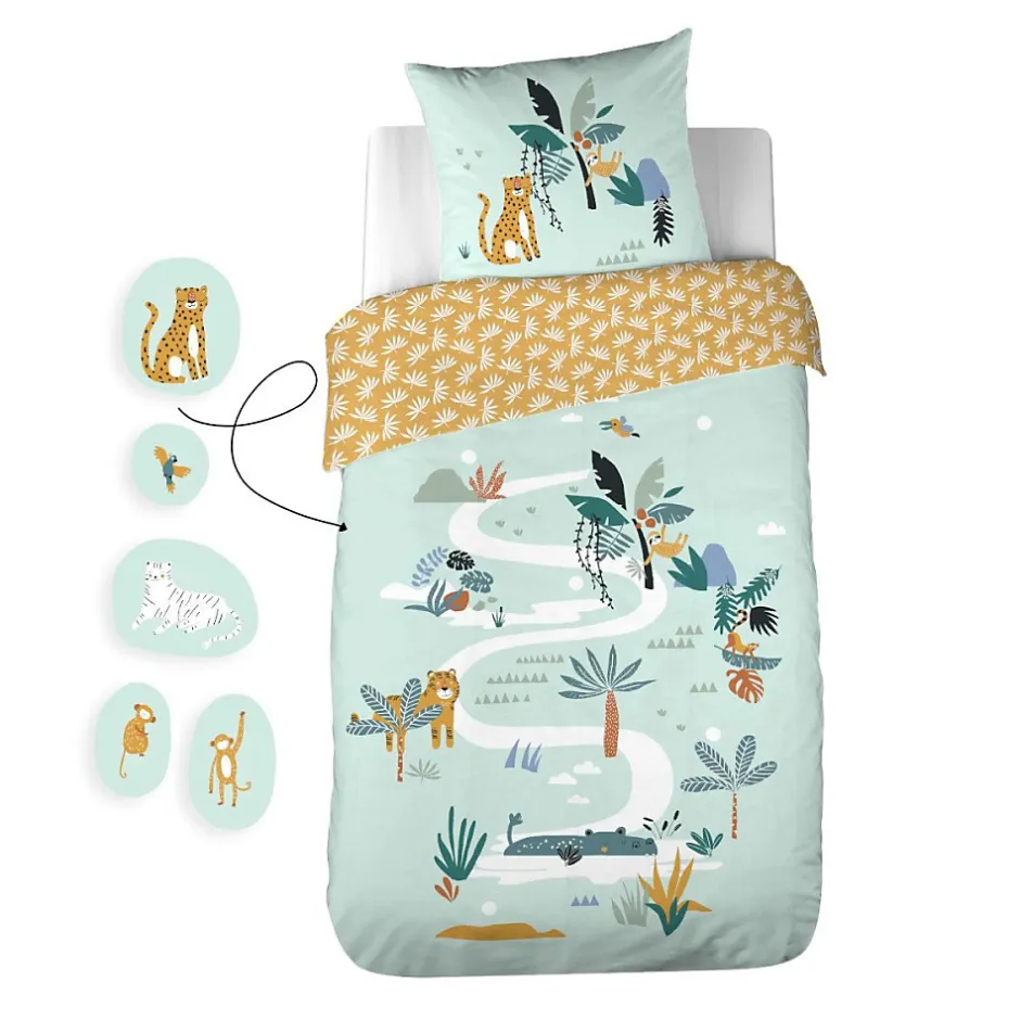 Cote Deco Housse de couette 140x200 réversible + 1 taie JUNGLE MANIA