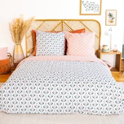 Cote Deco Housse de couette 200x200 VOLEA + 2 taies 100% coton adouci 57 fils/cm2 Best