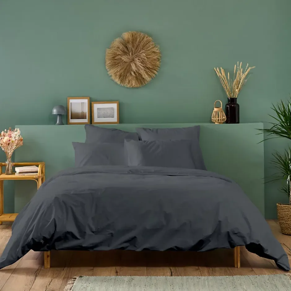 Bleu Calin Housse de couette 140x200cm Parure COTON Anthracite Outlet