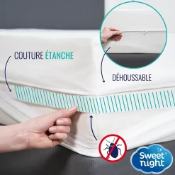 Sweetnight Housse intégrale matelas - Anti-Punaise de lit - Fermeture à glissière - Sans traitement chimique - Ep. Jusqu'à 25 cm