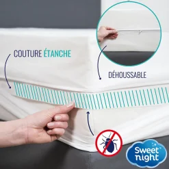 Sweetnight Housse intégrale matelas - Anti-Punaise de lit - Fermeture à glissière - Sans traitement chimique - Ep. Jusqu'à 25 cm