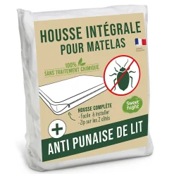 Sweetnight Housse intégrale matelas - Anti-Punaise de lit - Fermeture à glissière - Sans traitement chimique - Ep. jusqu'à 30 cm