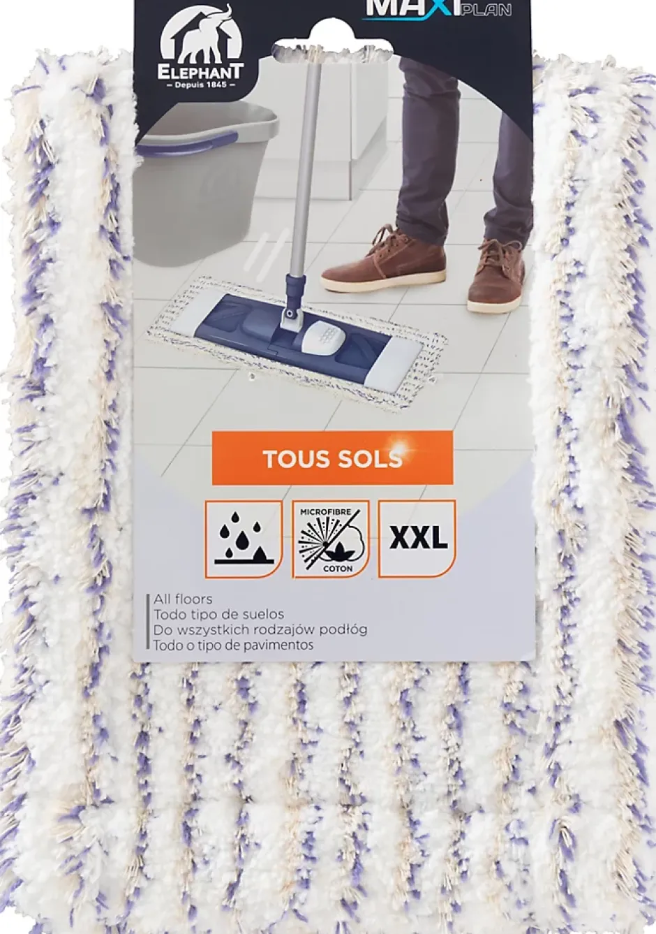 Elephant Housse pour balai plat XXL coton tous sols Maxiplan New