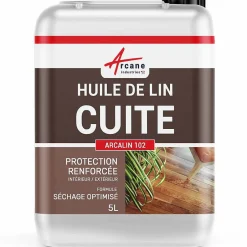 Arcane Industries Huile de lin cuite pour entretien des bois, parquets, meubles, terrasse, pierres naturelles - 5 L -