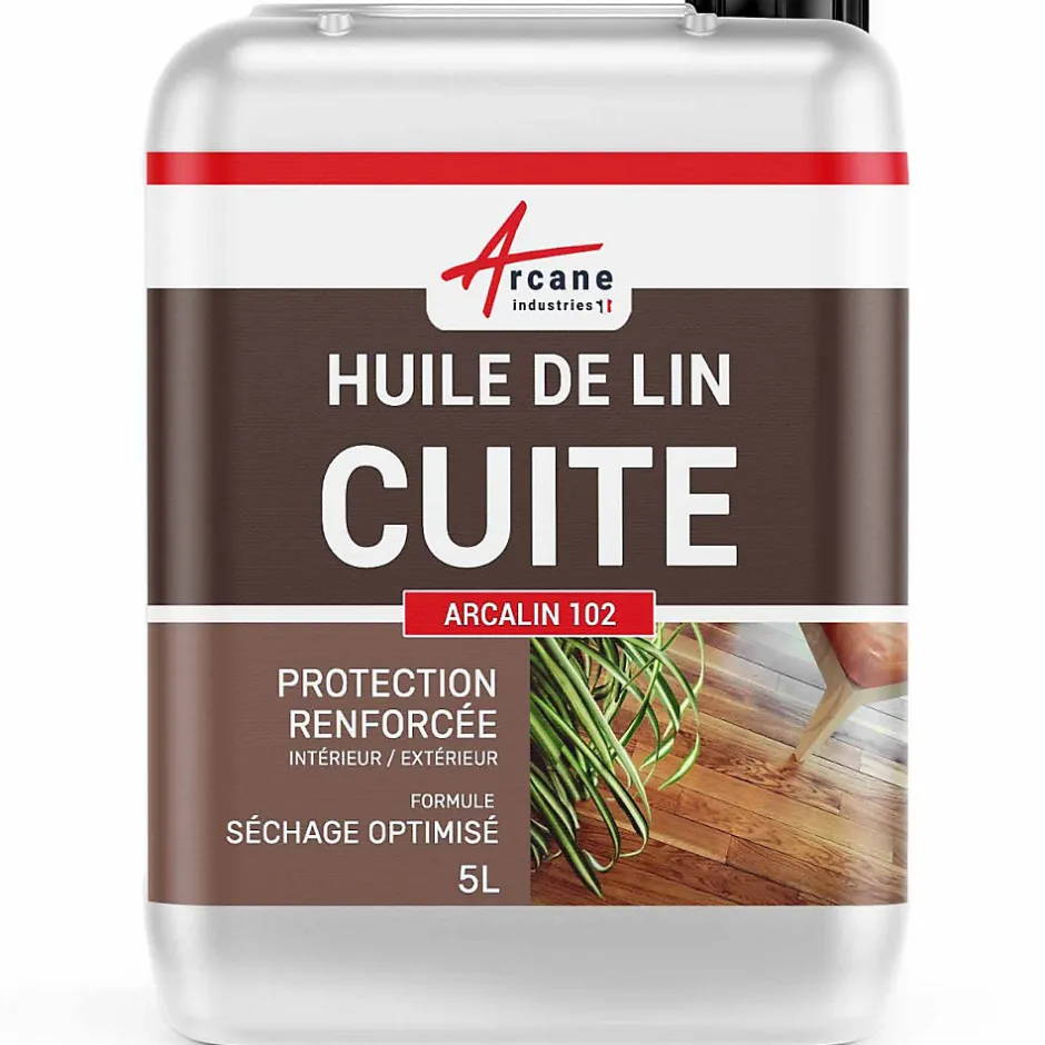 Arcane Industries Huile de lin cuite pour entretien des bois, parquets, meubles, terrasse, pierres naturelles - 5 L -