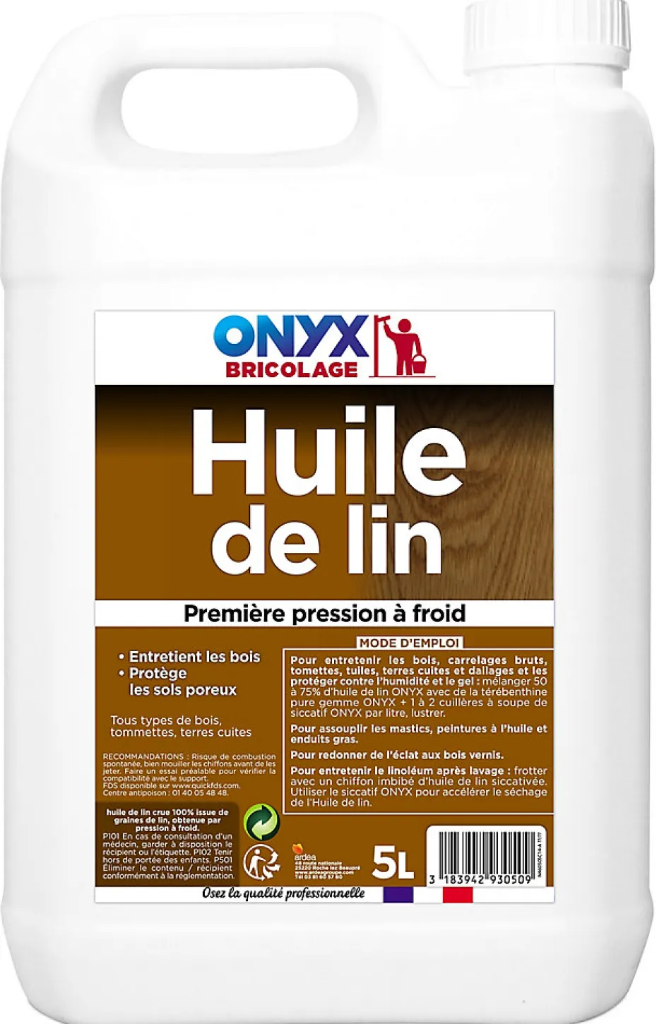 Onyx Huile de lin entretien, protection bois, carrelages, tomettes 5L
