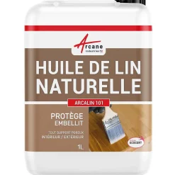 Arcane Industries Huile de lin naturelle pour bois intérieur, extérieur, terrasse, parquet, - 1 L -