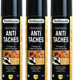 Guard Industrie Imperméabilisant Tissu et Cuir Antitache TEXGUARD 3 Aérosols Velours Hydrofuge Incolore et Invisible Canapé Tapis Rideau Moquette