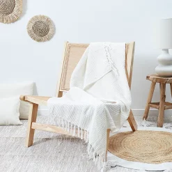The Home Deco Factory Jeté de canapé en coton gaufré 170x250 cm Ivoire Sale