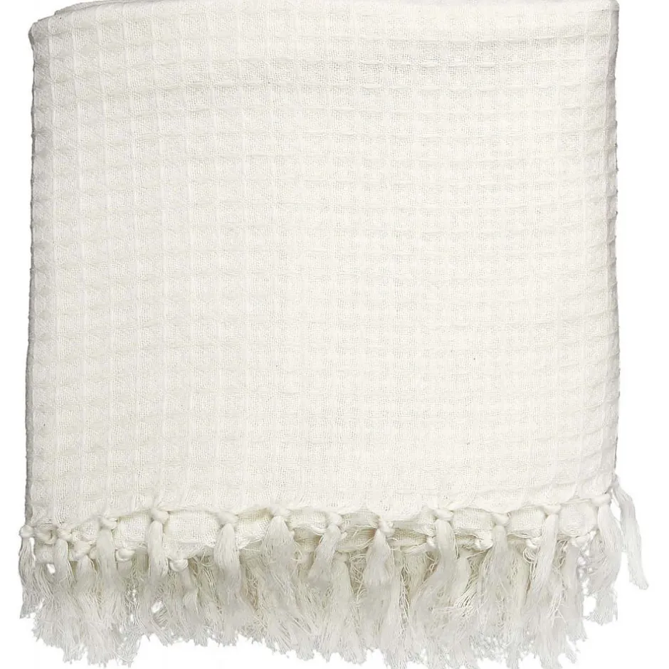 The Home Deco Factory Jeté de canapé en coton gaufré 170x250 cm Ivoire Sale