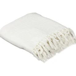 The Home Deco Factory Jeté de canapé en coton gaufré 170x250 cm Ivoire Sale