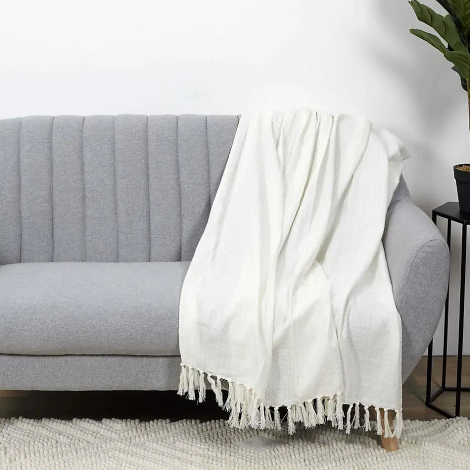 The Home Deco Factory Jeté de canapé gaufré en coton 130x160 cm