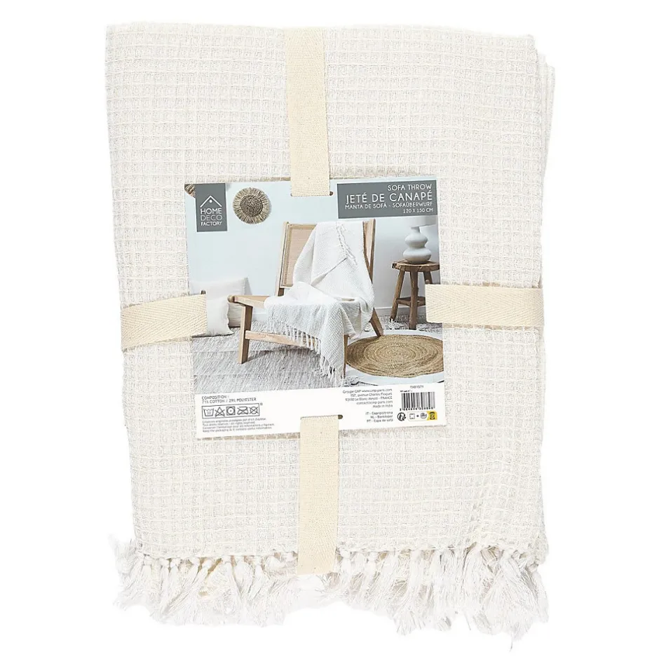 The Home Deco Factory Jeté de canapé gaufré en coton 130x160 cm