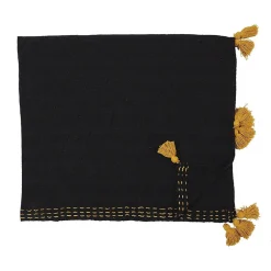 The Home Deco Factory Jeté de canapé surpiqué pompons noir 130x150 cm