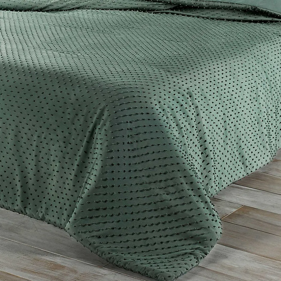 Linder Jeté de lit à petits pompons (230x250 cm - Vert) Best