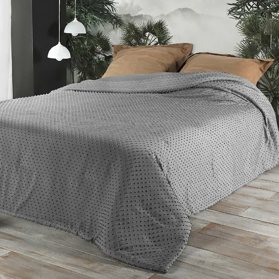 Linder Jeté de lit à petits pompons (180x240 cm - Gris clair)