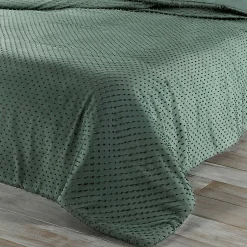 Linder Jeté de lit à petits pompons (250x260 cm - Vert)