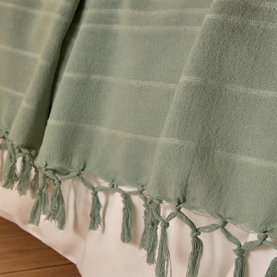 Atmosphera Créateur D'Intérieur Jeté de lit Anjali 220x160 vert céladon en coton - Atmosphera