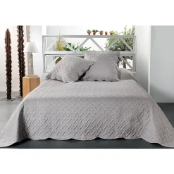 Linder Jeté de lit aux formes géométriques surpiquées (230x250 cm - Gris clair)