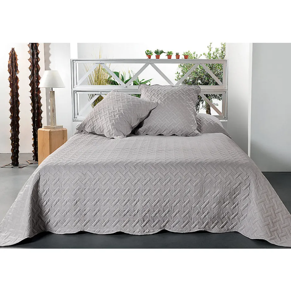 Linder Jeté de lit aux formes géométriques surpiquées (180x240 cm - Gris clair)