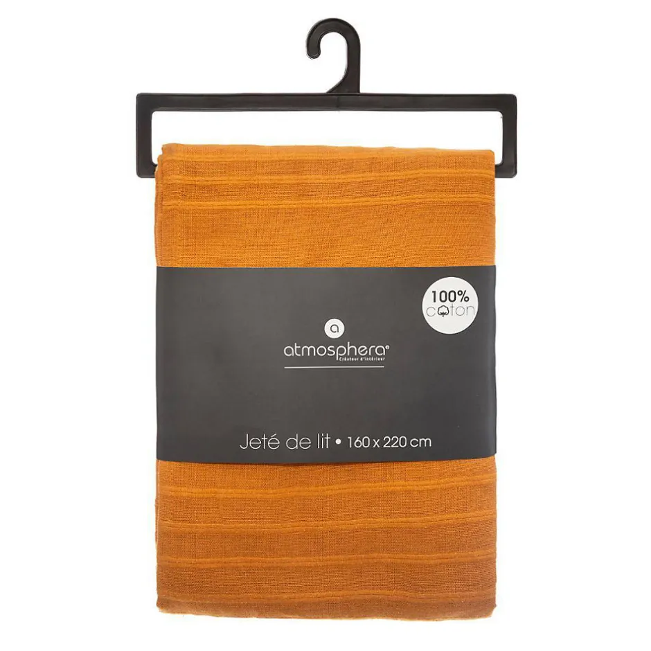 Atmosphera Créateur D'Intérieur Jeté de lit en coton - jaune moutarde 160x220 cm - Atmosphera Clearance