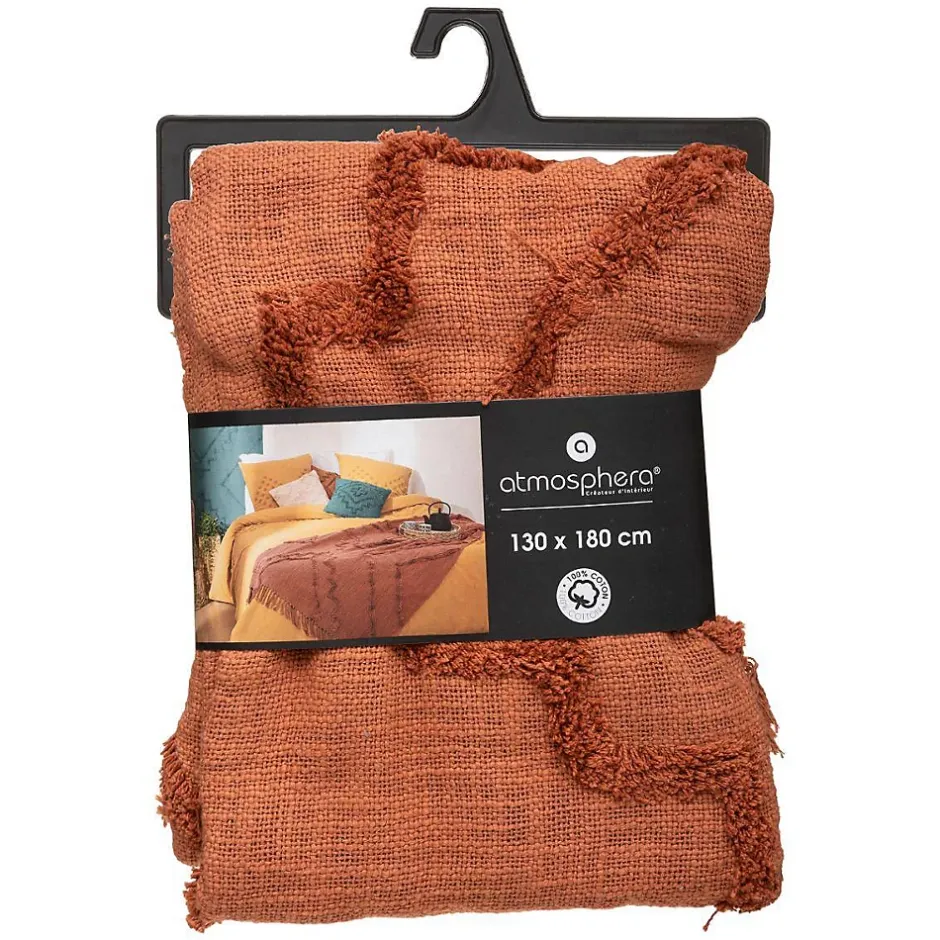Atmosphera Créateur D'Intérieur Jeté de lit Inca en coton tufté - terracotta 130x180 cm - Atmosphera Outlet
