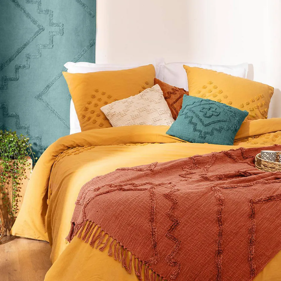 Atmosphera Créateur D'Intérieur Jeté de lit Inca en coton tufté - terracotta 130x180 cm - Atmosphera Outlet