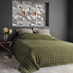Linder Jeté de lit matelassé et uni (250x260 cm - Vert foncé)