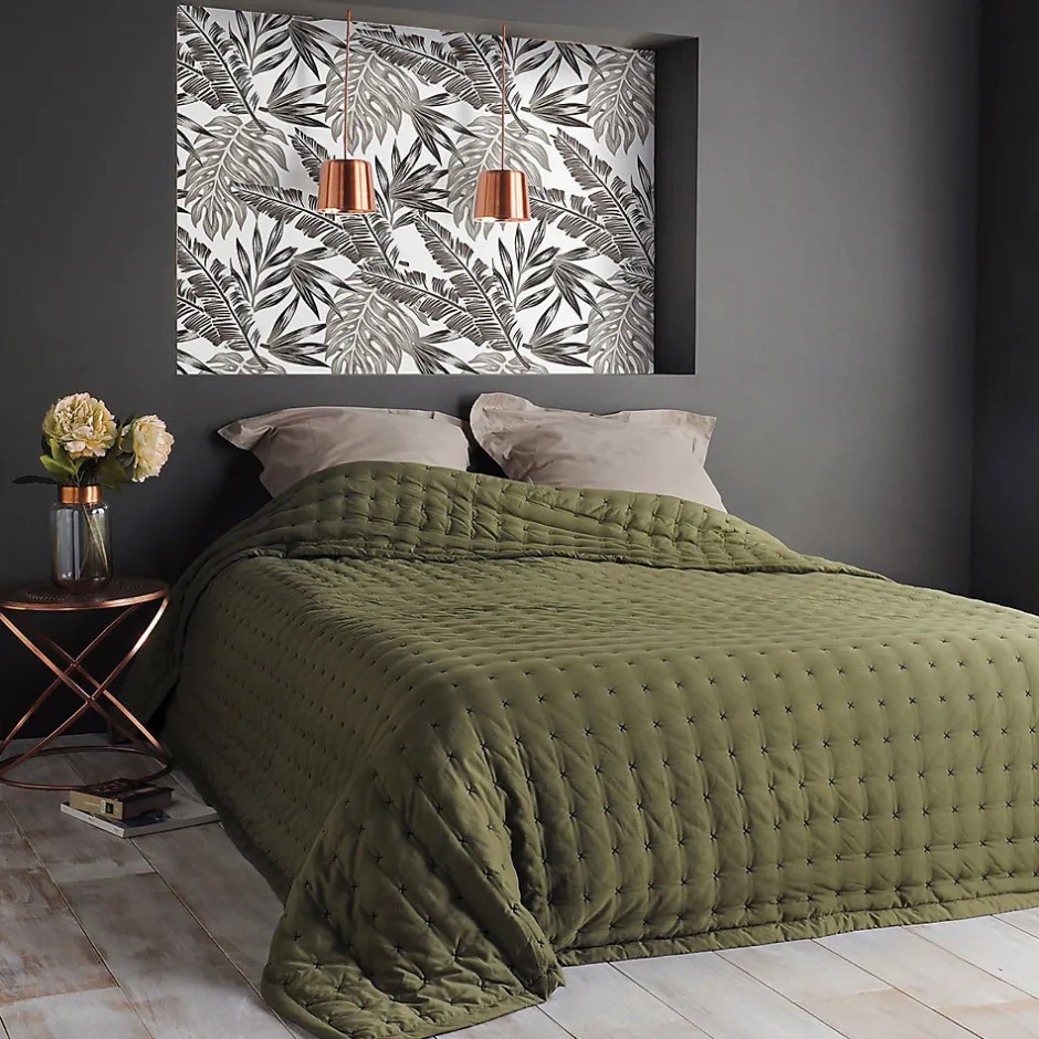 Linder Jeté de lit matelassé et uni (230x250 cm - Vert foncé)