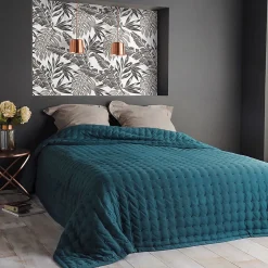 Linder Jeté de lit matelassé et uni (250x260 cm - Bleu)