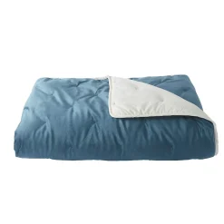 Toison d'Or Jeté de lit réversible en velours et microfibre (150x200 cm - Bleu Paon) Sale