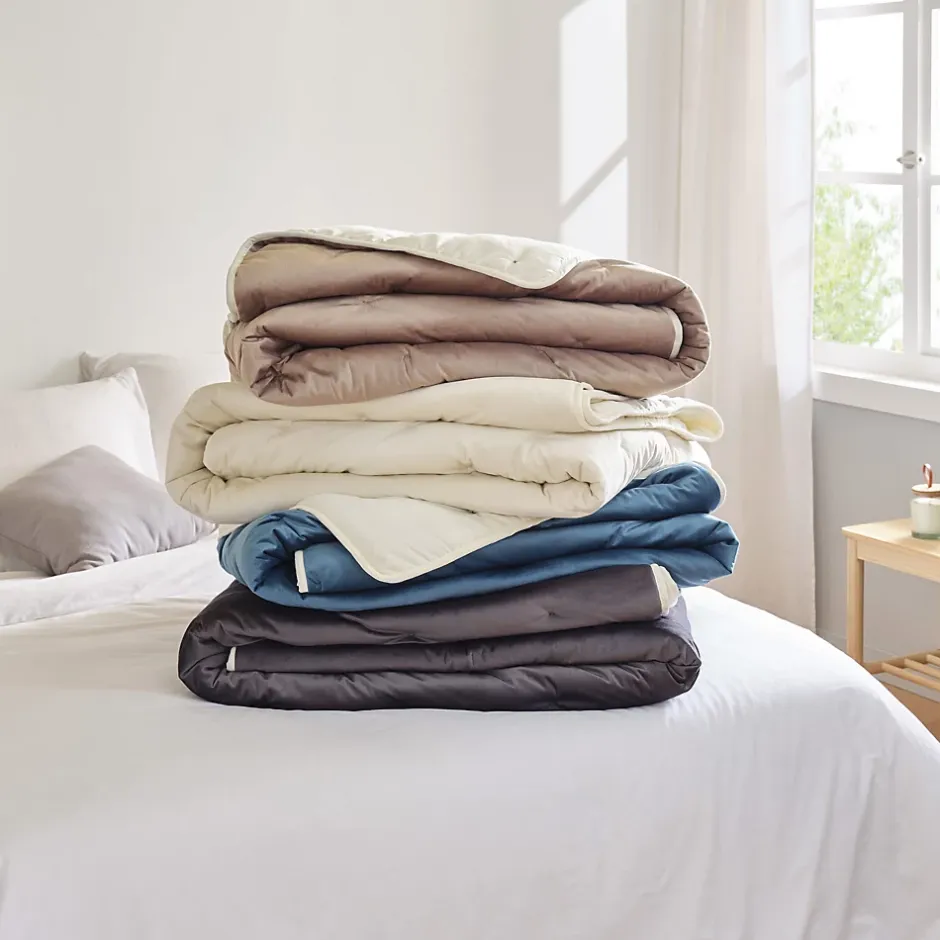 Toison d'Or Jeté de lit réversible en velours et microfibre (150x200 cm - Bleu Paon) Sale