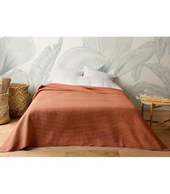 Linder Jeté de lit uni 100% polyester "Hawai" - 250x260cm - Terre cuite