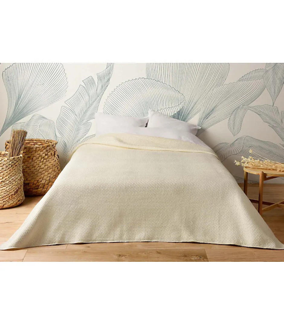 Linder Jeté de lit uni 100% polyester "Hawai" - 250x260cm - Ivoire Hot