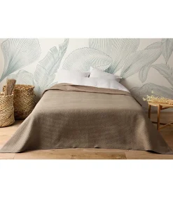 Linder Jeté de lit uni 100% polyester "Hawai" - 180x240cm - Taupe Discount