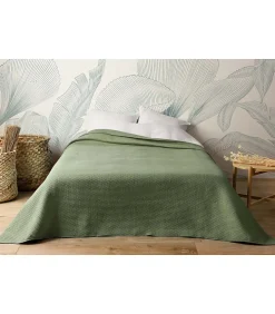 Linder Jeté de lit uni 100% polyester "Hawai" - 230x250cm - Vert kaki