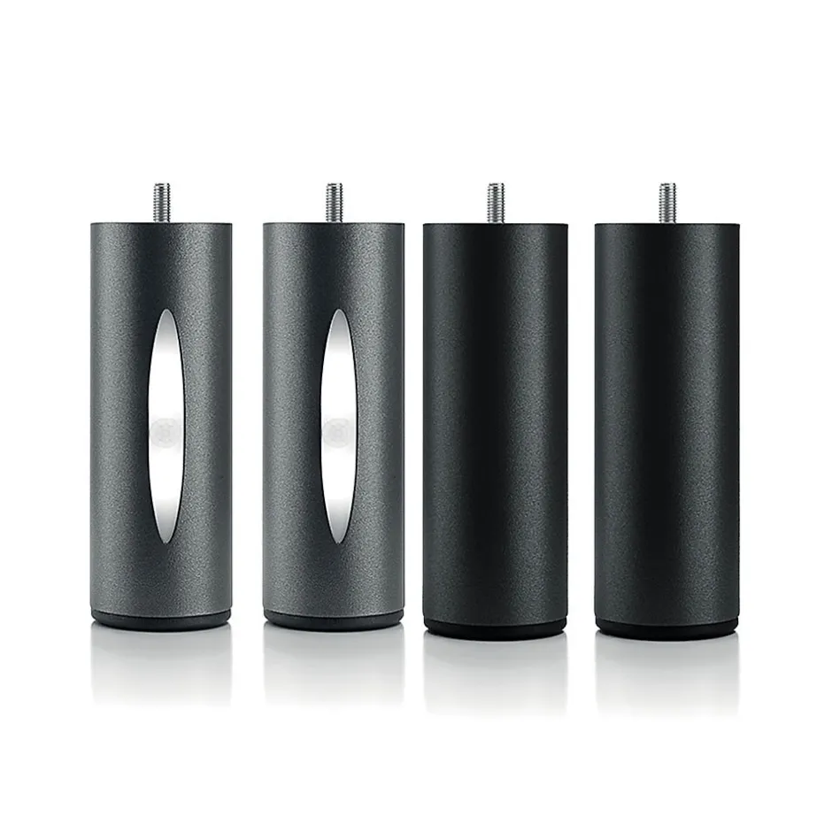 Bellecour Jeu de pieds de lit cylindriques Hauteur 16 cm (2 lumineux + 2 métal Noirs)
