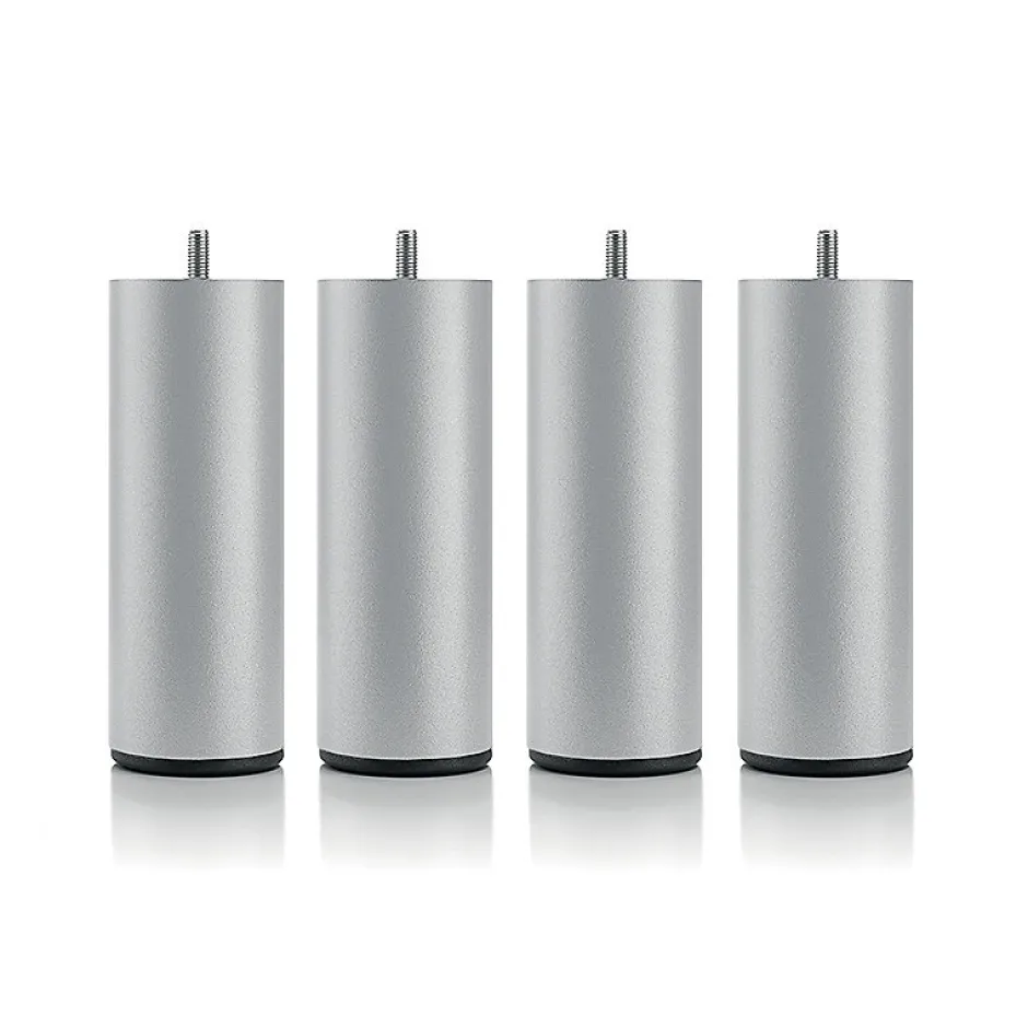 Bellecour Jeu de pieds de lit cylindriques en métal Gris Hauteur 16 cm (lot de 4)