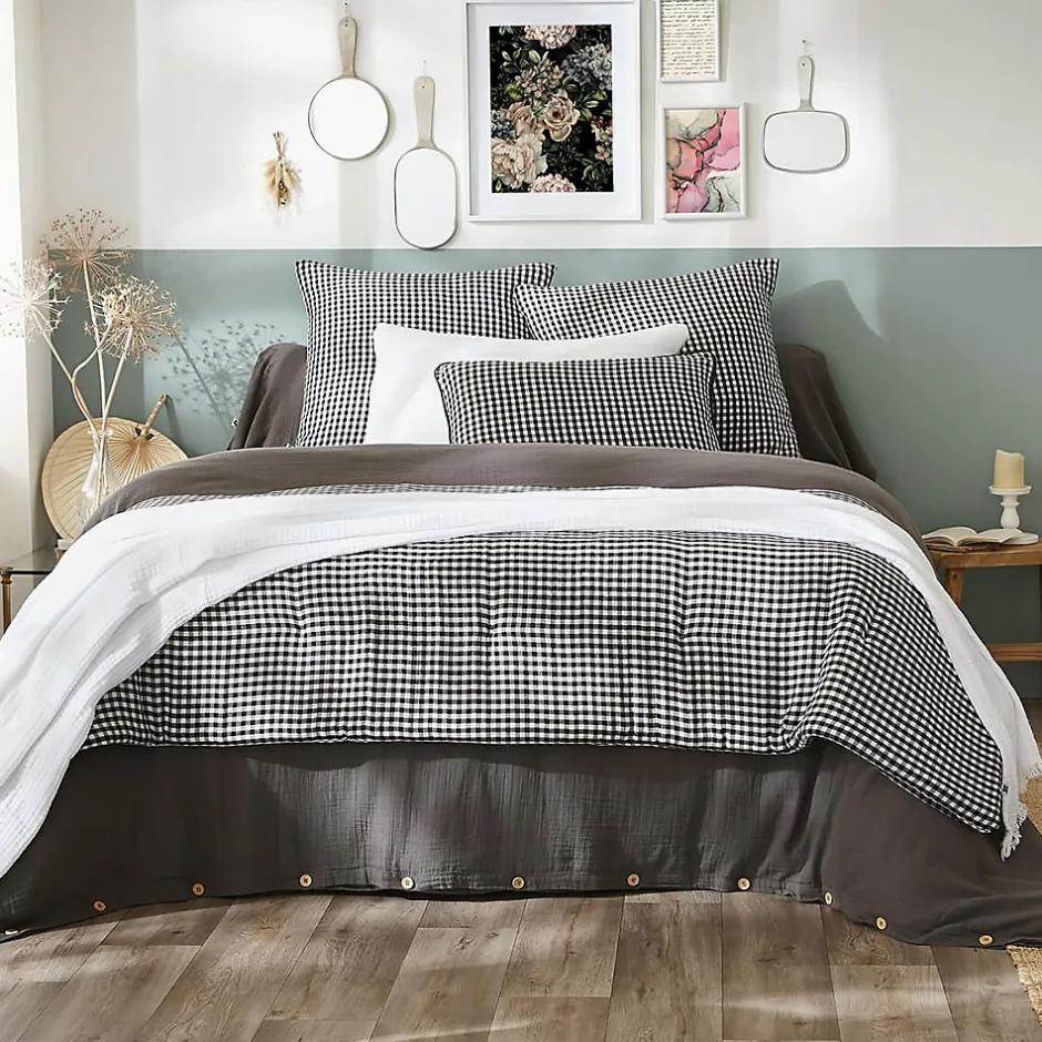 Altobuy JOEL - Chemin de Lit 90x200cm Gaze de Coton Vichy Coloris Truffe Online